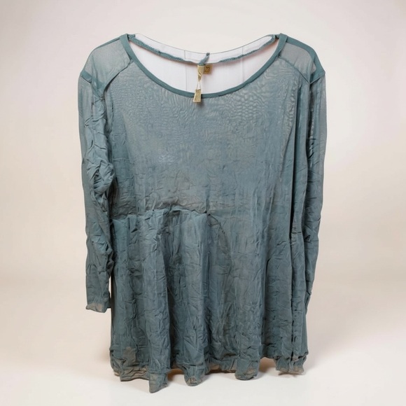 Comfy USA Tops - Comfy USA Greenish Gray Crinkle Long Sleeve Sheer Fairy Whimsy Goth Tunic Sz S